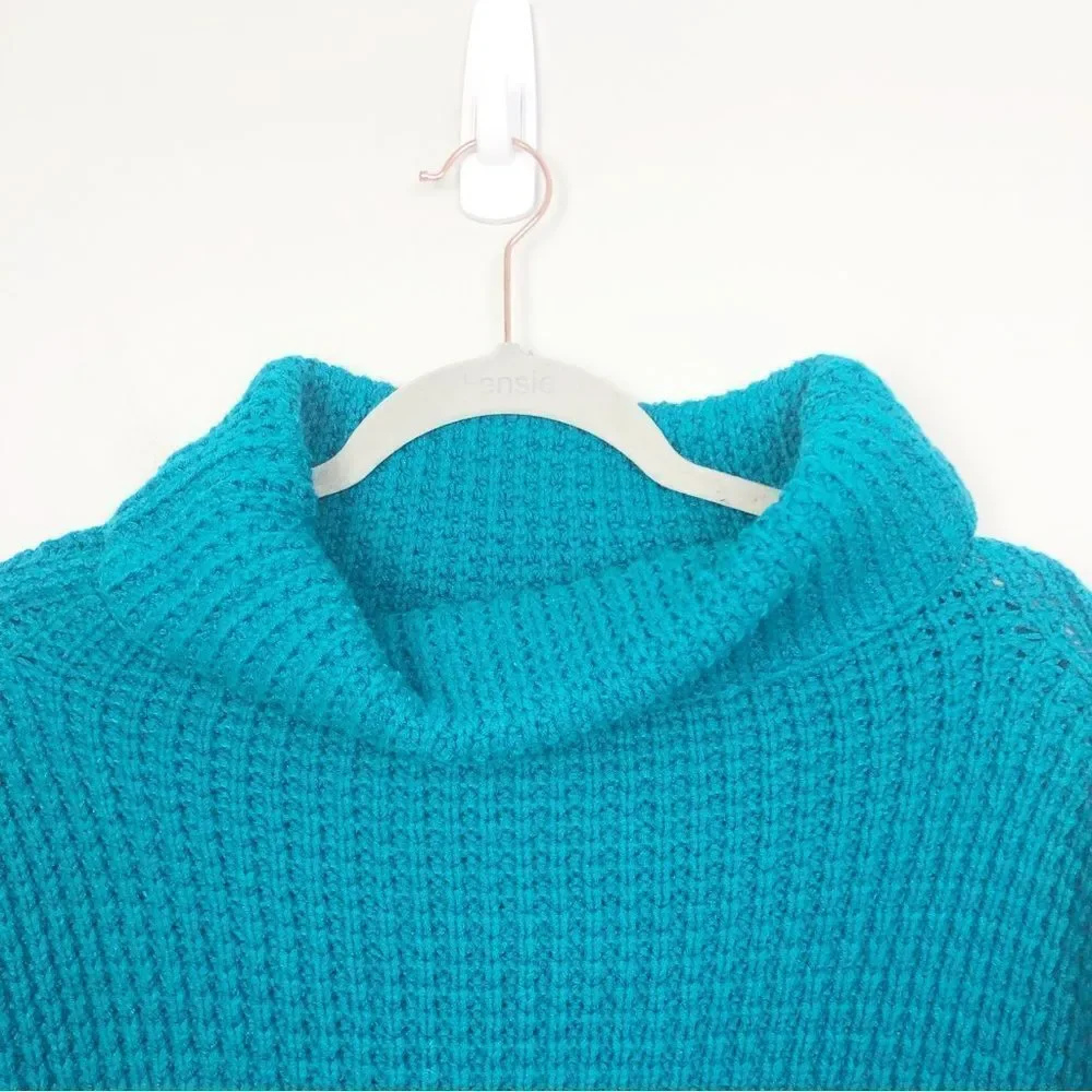 FREE PEOPLE | Park City Chunky Knit Teal Cowl Neck Sweater Women’s Size Medium